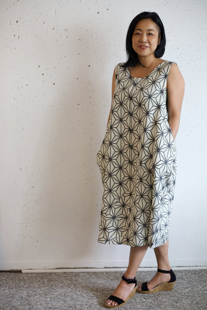 TSUMUGI(Silk) dress with hemp pattern