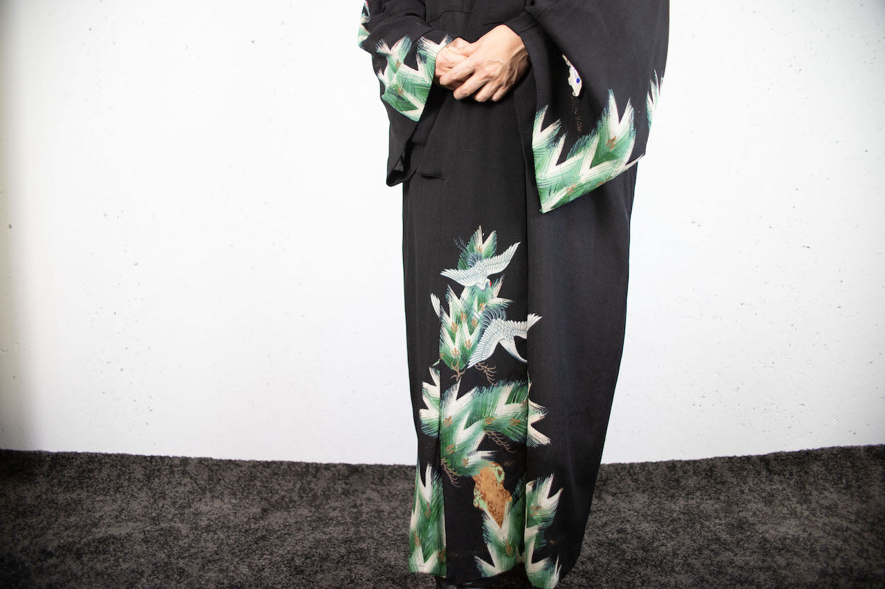 Old Kimono Tomesode coat / Crane pattern
