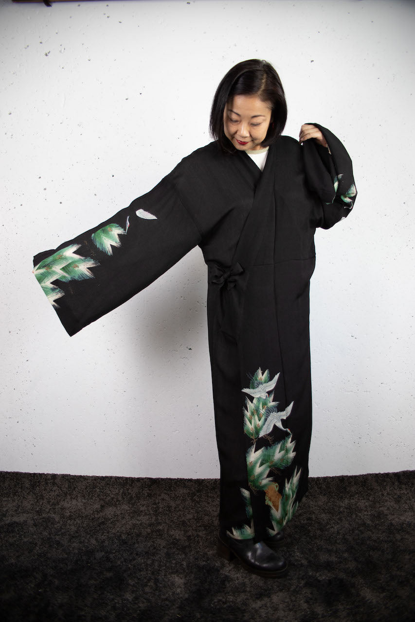 Old Kimono Tomesode coat / Crane pattern