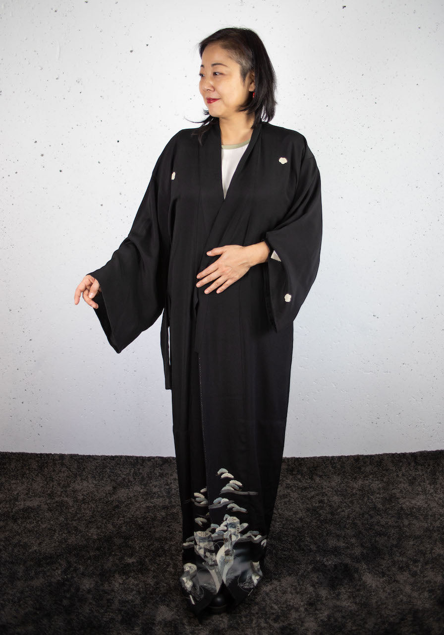 Kimono Tomesode coat / Fan and pine tree pattern