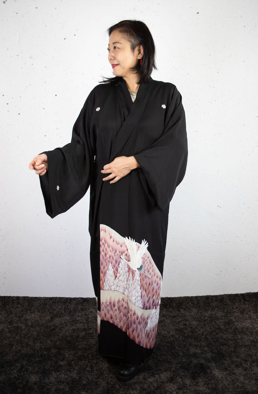 Crane Dreams – Handcrafted Tomesode Kimono Coat in Purple Silk