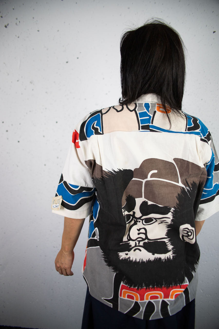 Unusual shirt made of warrior nobori cloth with a Shoki-sama design.