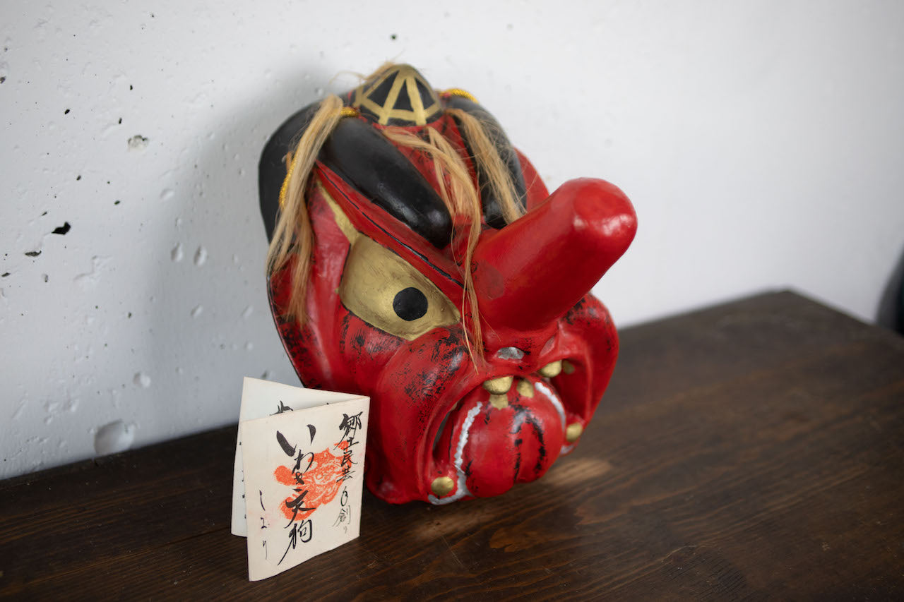 Local folk art handmade IWAKI Tengu Decorative mask