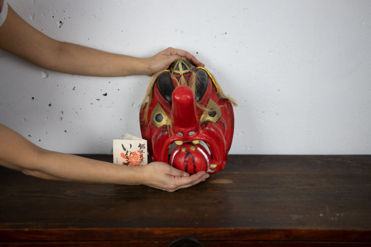 Local folk art handmade IWAKI Tengu Decorative mask