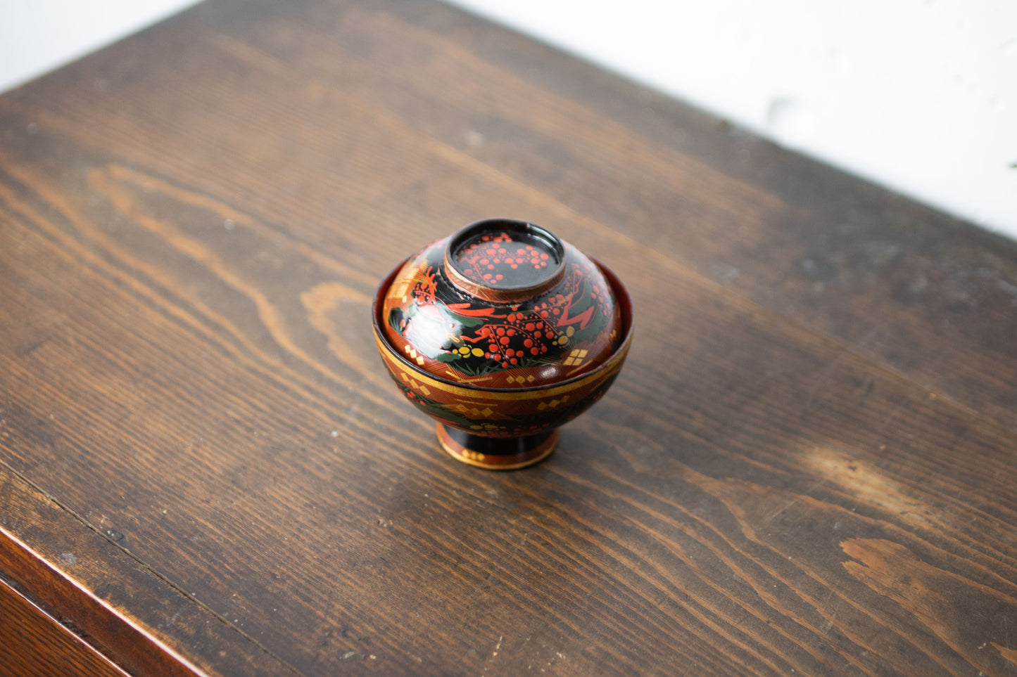 antique Aizu lacquer ware Japanese soup bowl With cover