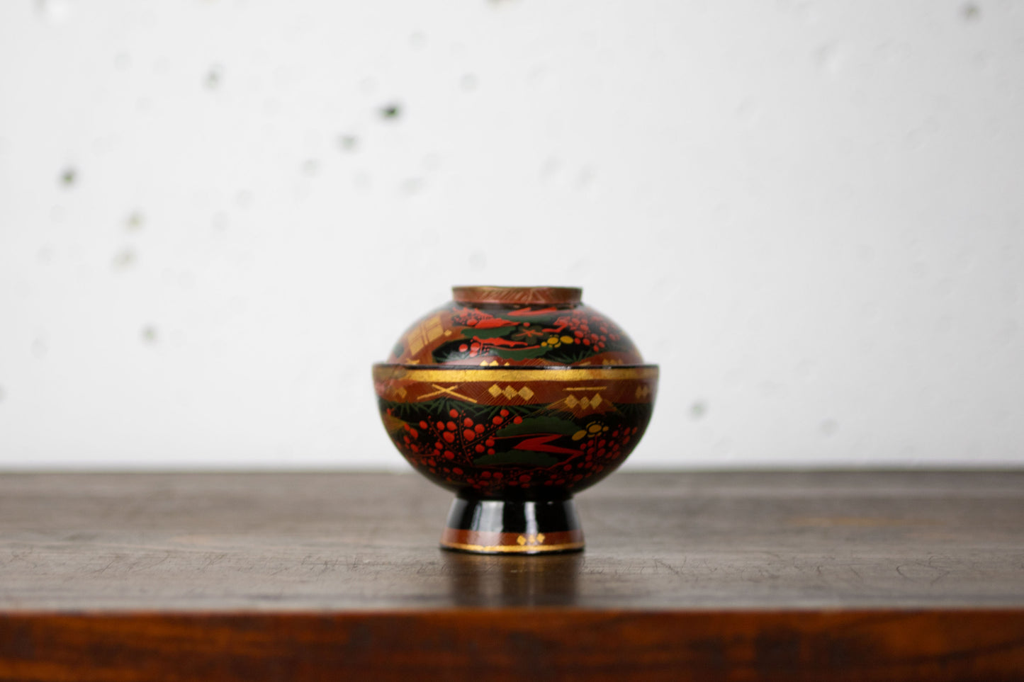 antique Aizu lacquer ware Japanese soup bowl With cover