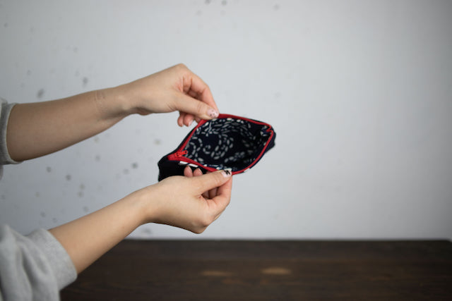 Handmade Patchwork Pouch from Indigo Apron – Traditional Japanese Fabric Zipper Bag | Yumiko Collection | 18cm x 9cm