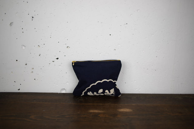Large Upcycled Japanese Sake Apron Pouch – Handmade Indigo Zipper Bag with Light Blue Lining | Yumiko Collection | 23cm x 19cm