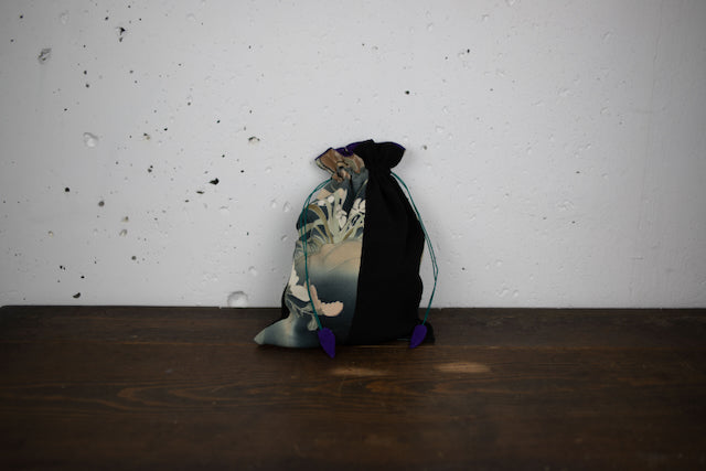 One-of-a-Kind Drawstring Bag Made from Vintage Kimono – Handcrafted Elegance