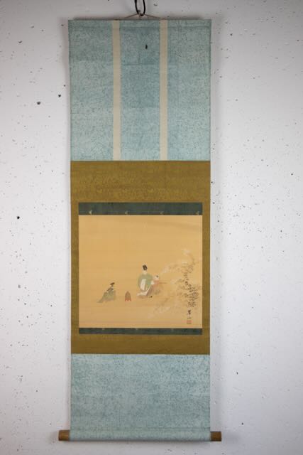 Elegant Noble Figure – Hand-Painted Hanging Scroll for Tea Room (Meiji to Early Showa Era)