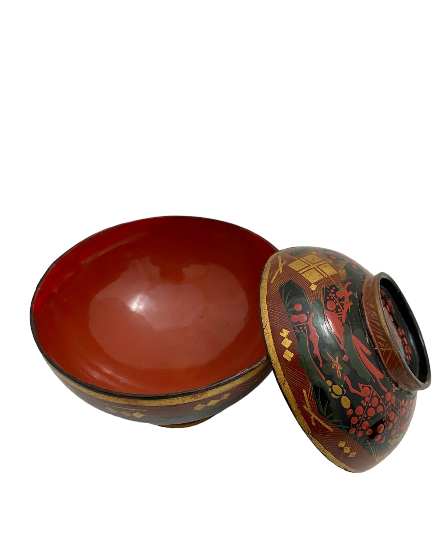 antique Aizu lacquer ware Japanese soup bowl With cover