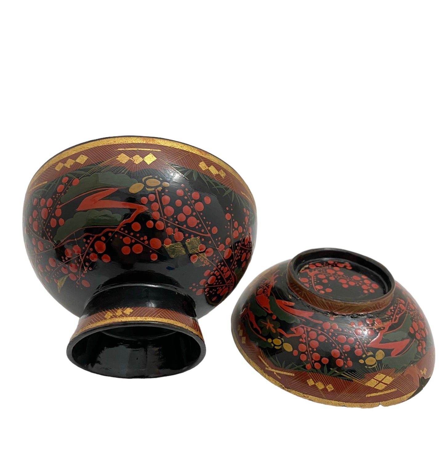 antique Aizu lacquer ware Japanese soup bowl With cover