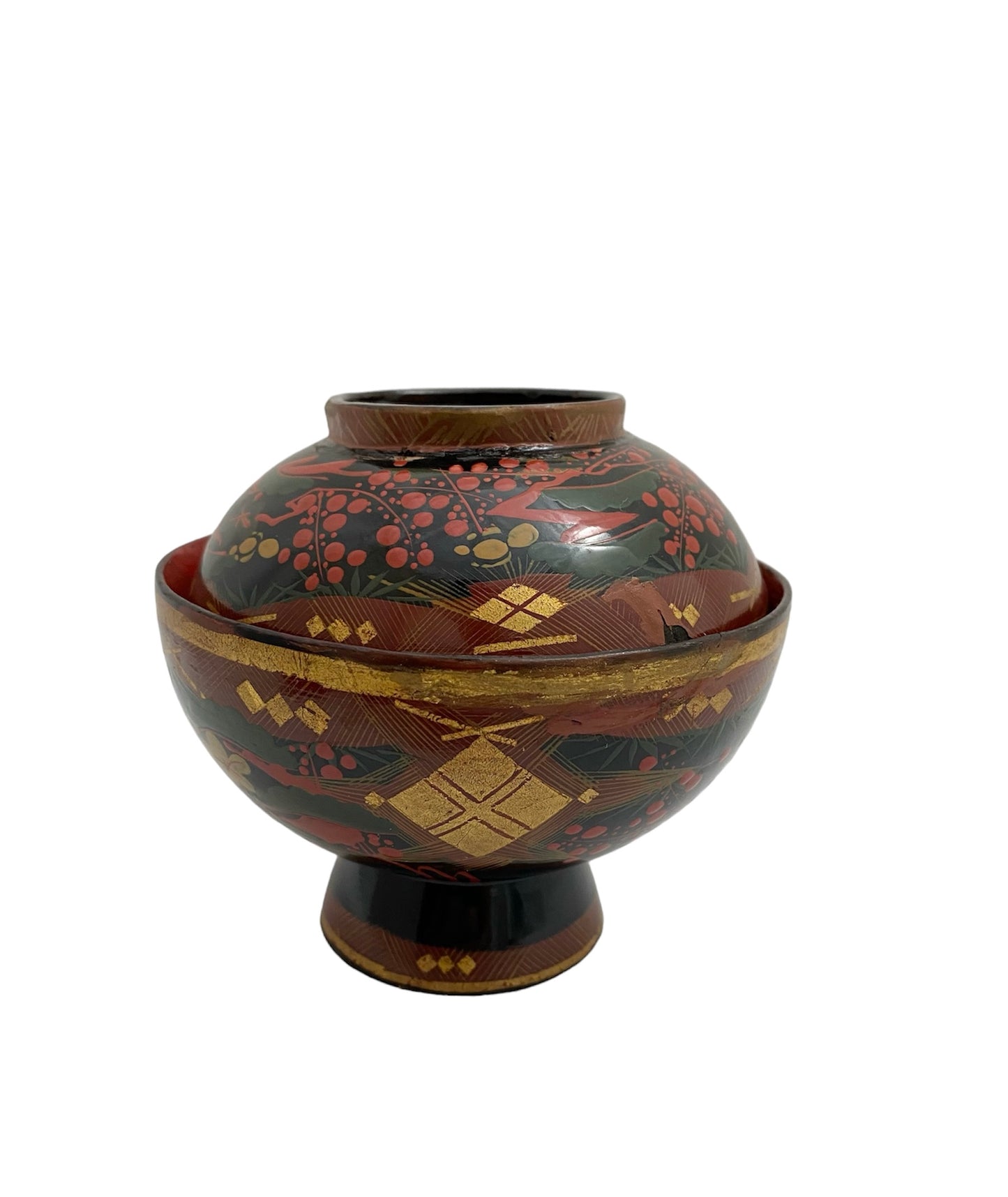 antique Aizu lacquer ware Japanese soup bowl With cover