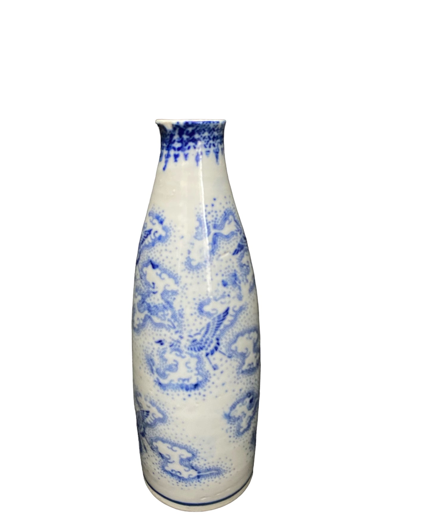 Large sake bottle with crane-patterned seal stamp