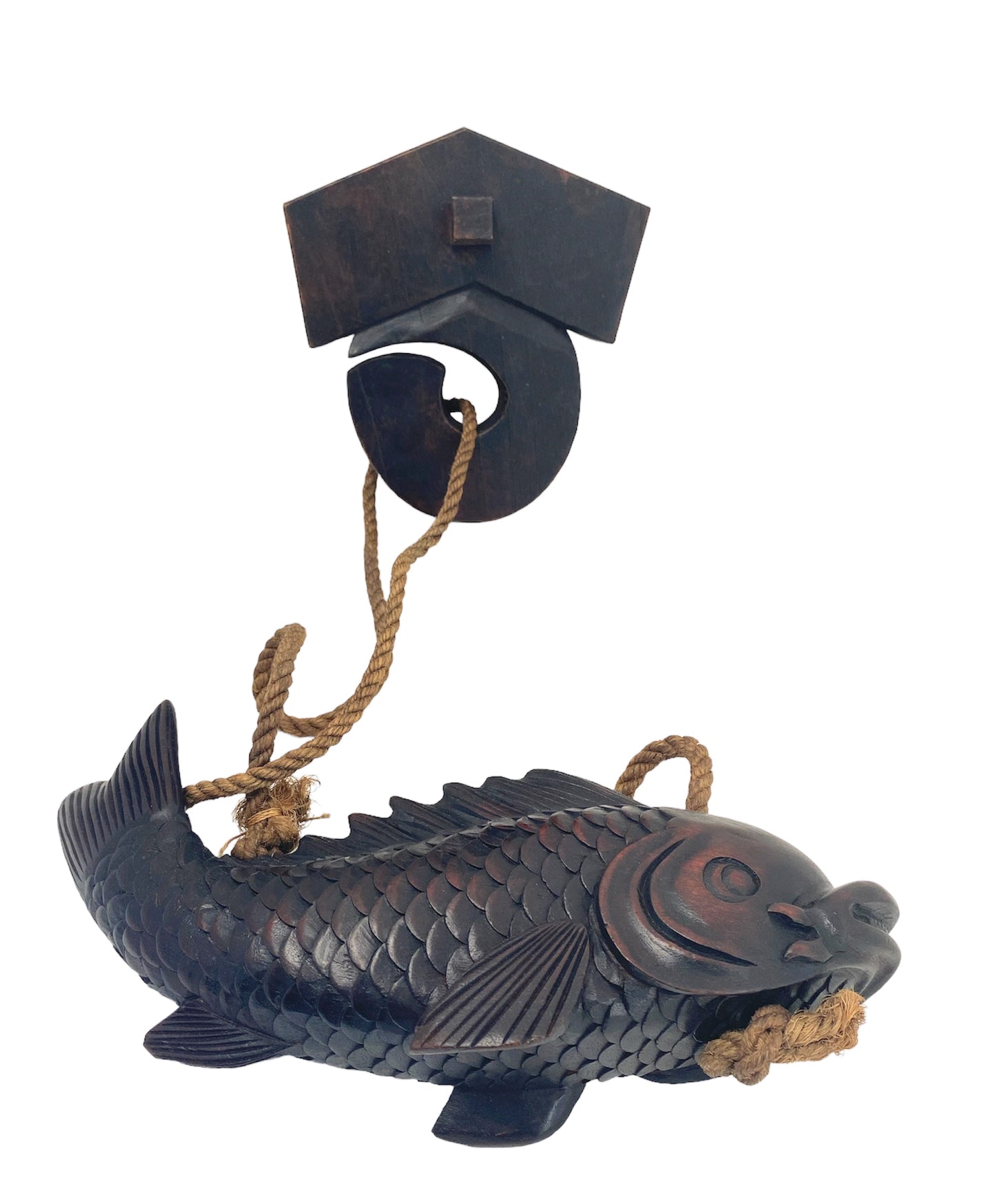 antique JIZAIKAGI with a pot-hook / Carved wooden carp.