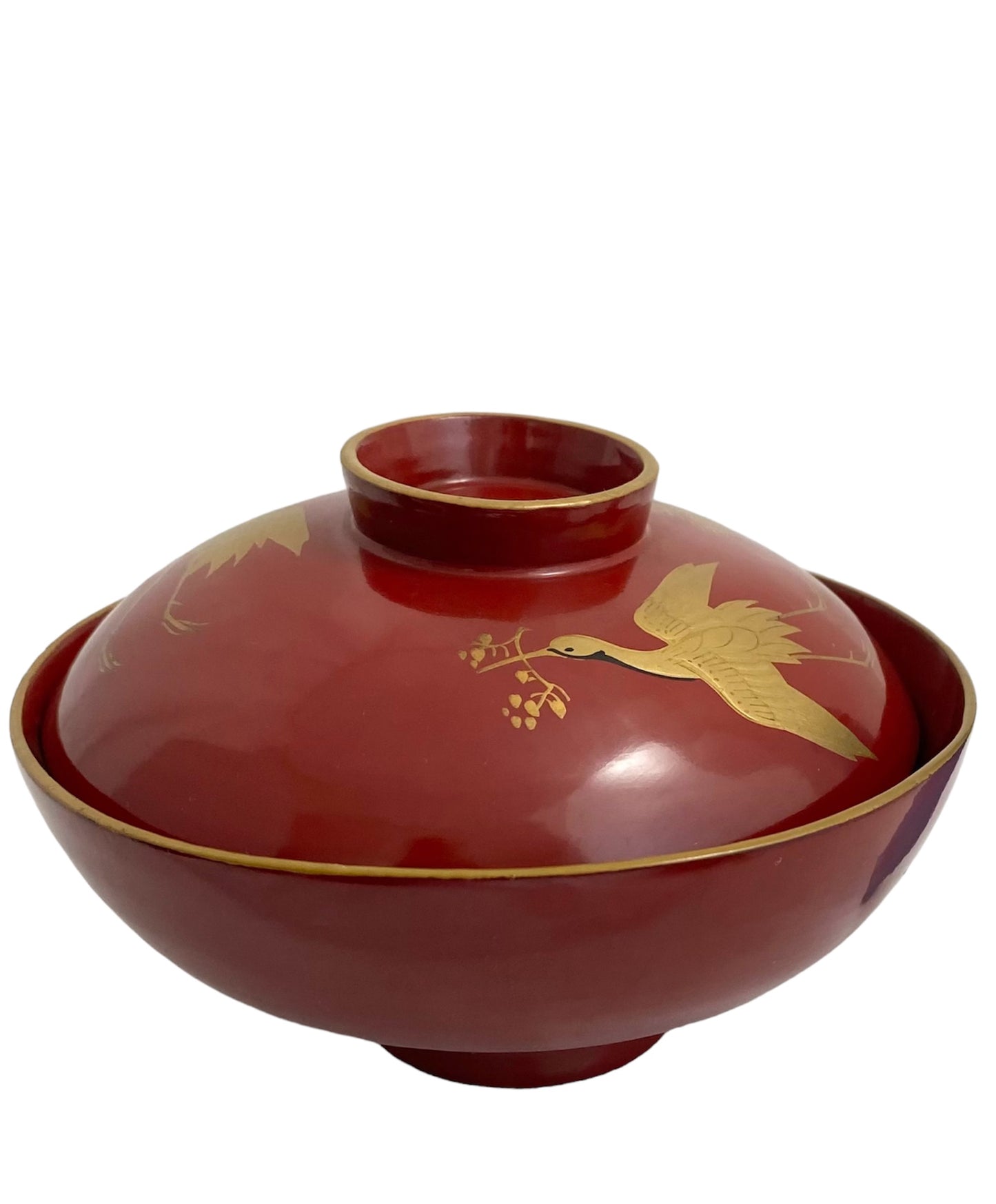 Lacquered bowl with red crane pattern