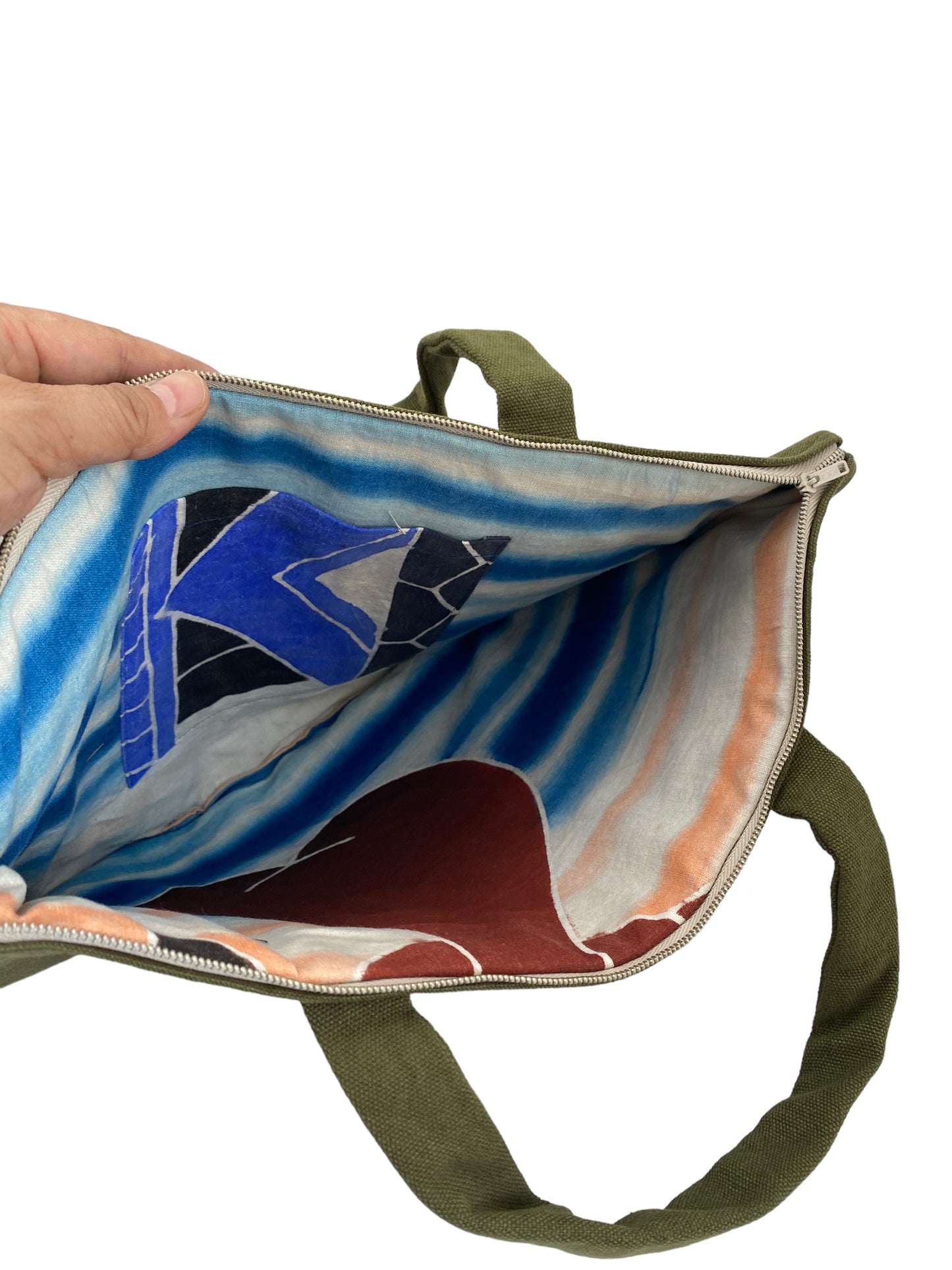 Handmade celebratory flag patchwork bag for PC storage.