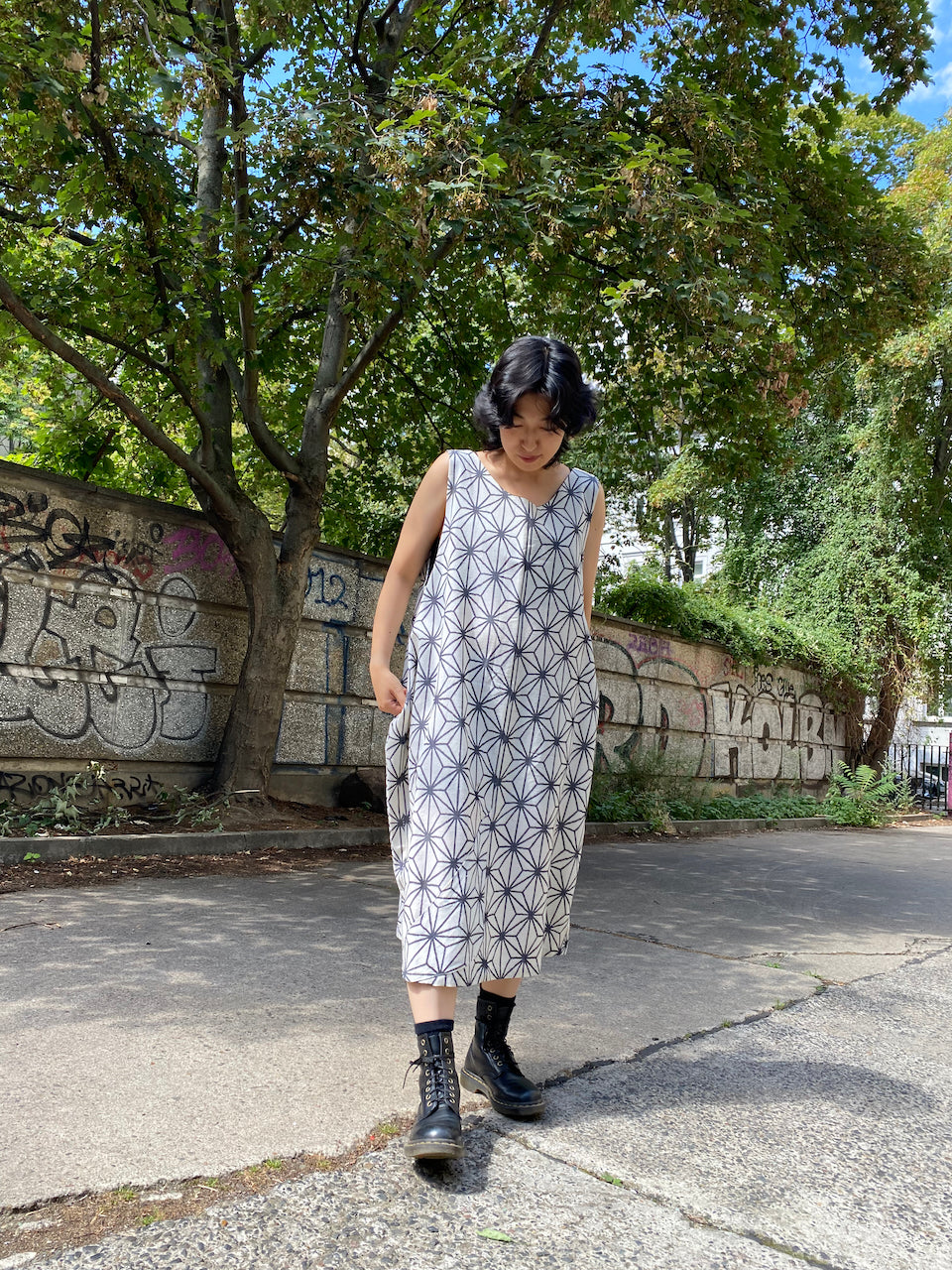 Elegant TSUMUGI Silk Dress with Timeless Hemp Pattern