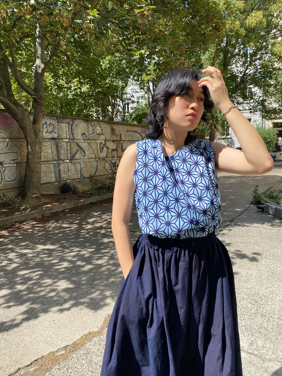 Skirt made of indigo-dyed HAKAMO from kendo wear.