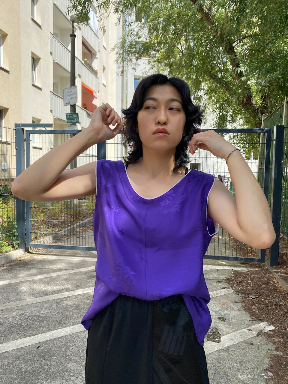 Handmade Purple Silk Kimono Tank Top – A Statement of Timeless Elegance