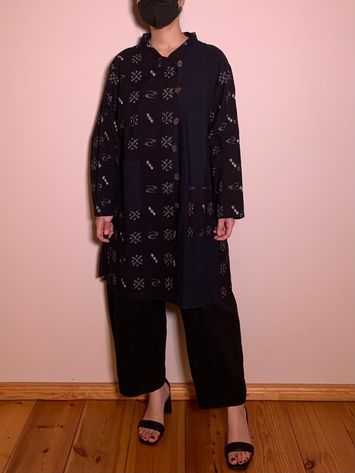 Timeless Elegance: Kasuri Long-Sleeved Jacket with Indigo Patchwork