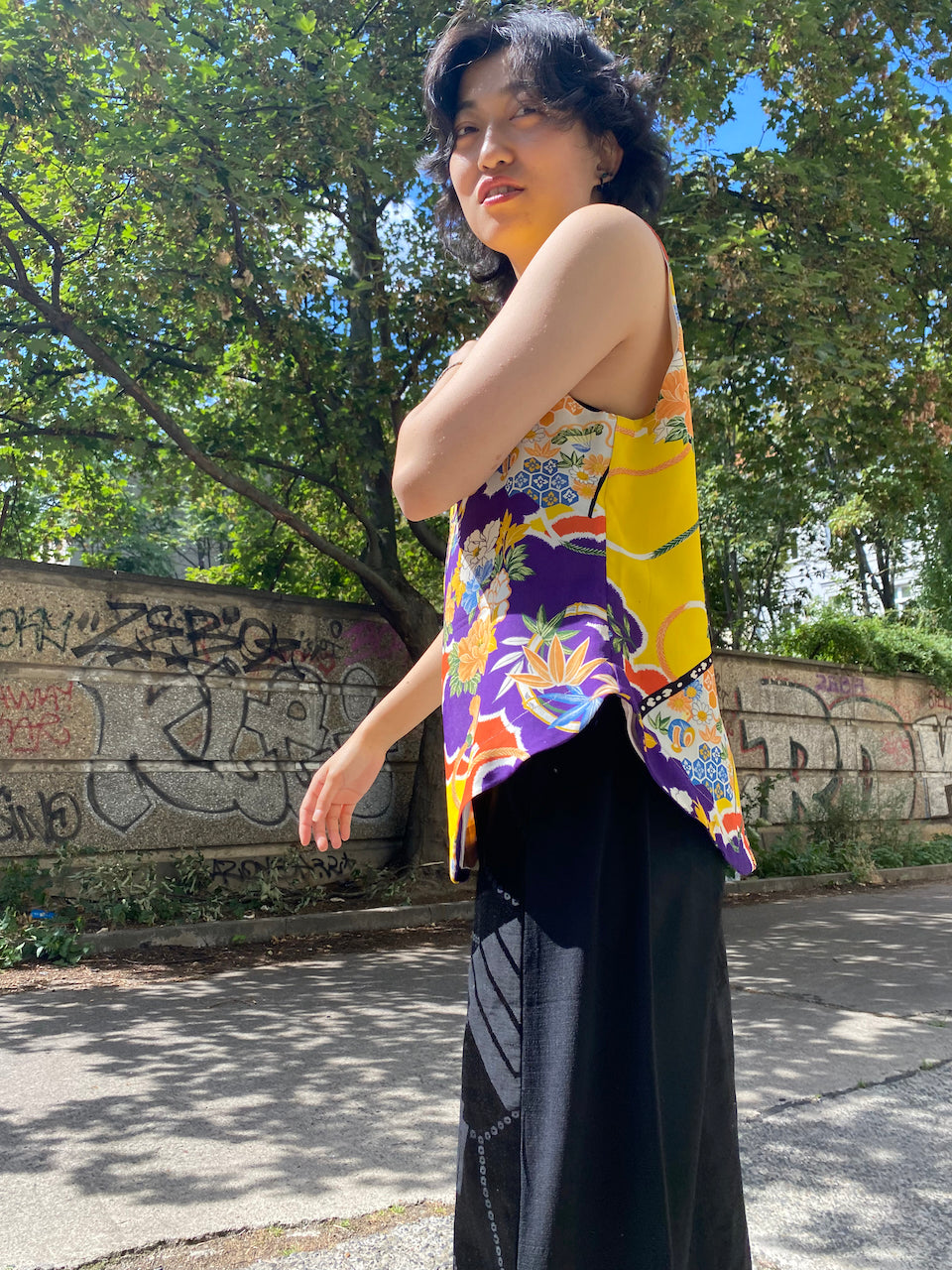 Handmade Silk Tank Top – Crafted from Authentic Yellow Kimono Fabric