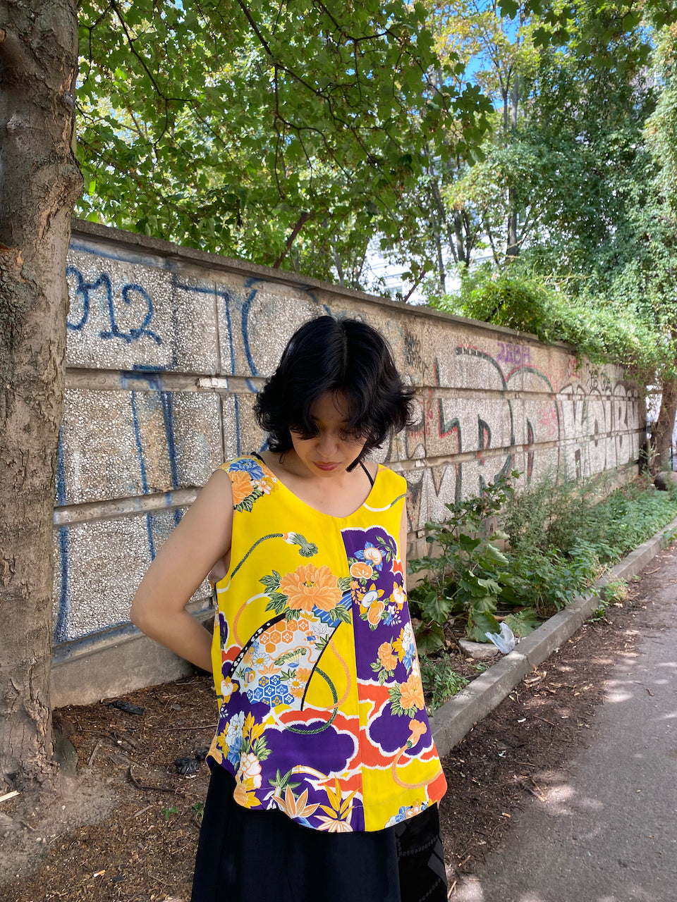 Handmade Silk Tank Top – Crafted from Authentic Yellow Kimono Fabric