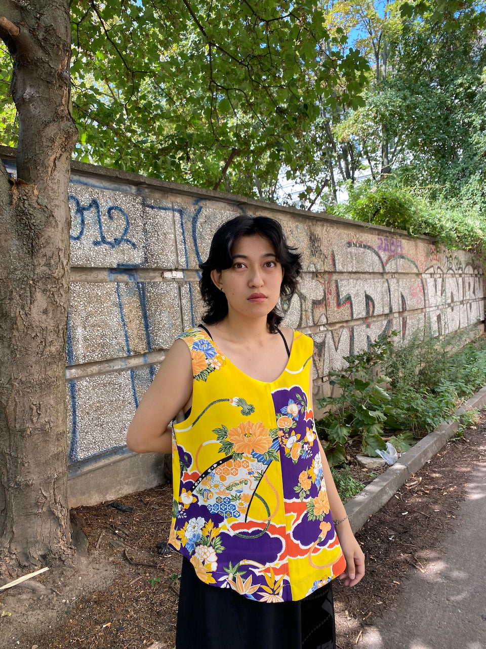 Handmade Silk Tank Top – Crafted from Authentic Yellow Kimono Fabric