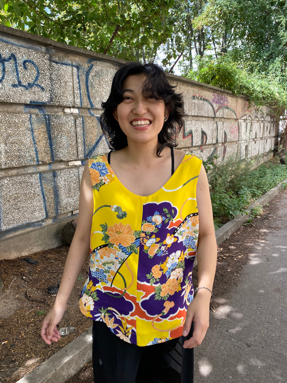 Handmade Silk Tank Top – Crafted from Authentic Yellow Kimono Fabric