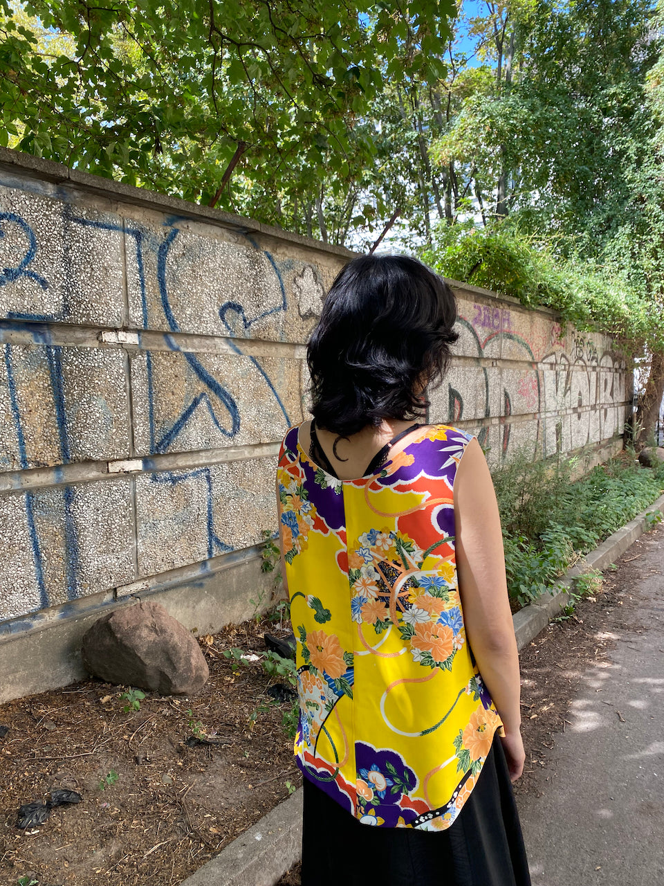 Handmade Silk Tank Top – Crafted from Authentic Yellow Kimono Fabric