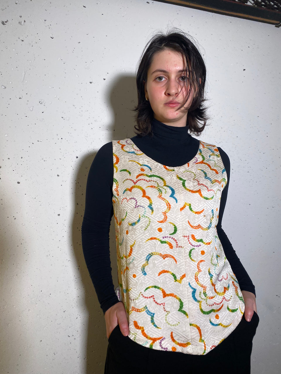 Elegant Tank Top – Soft Cotton Inside with Authentic Silk Kimono Exterior