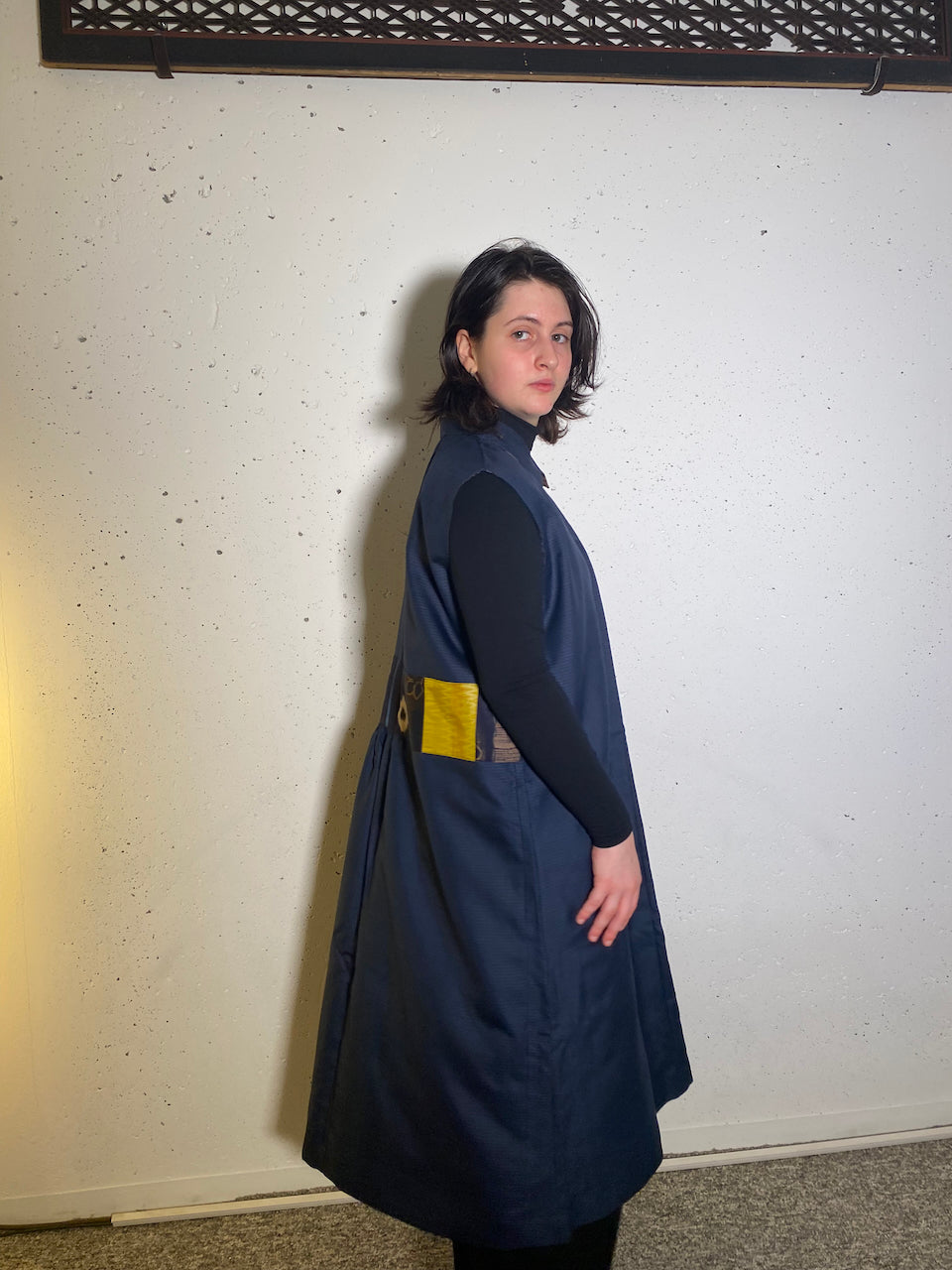 Timeless Elegance: Sleeveless Patchwork Dress Made from Vintage Kimono Silk