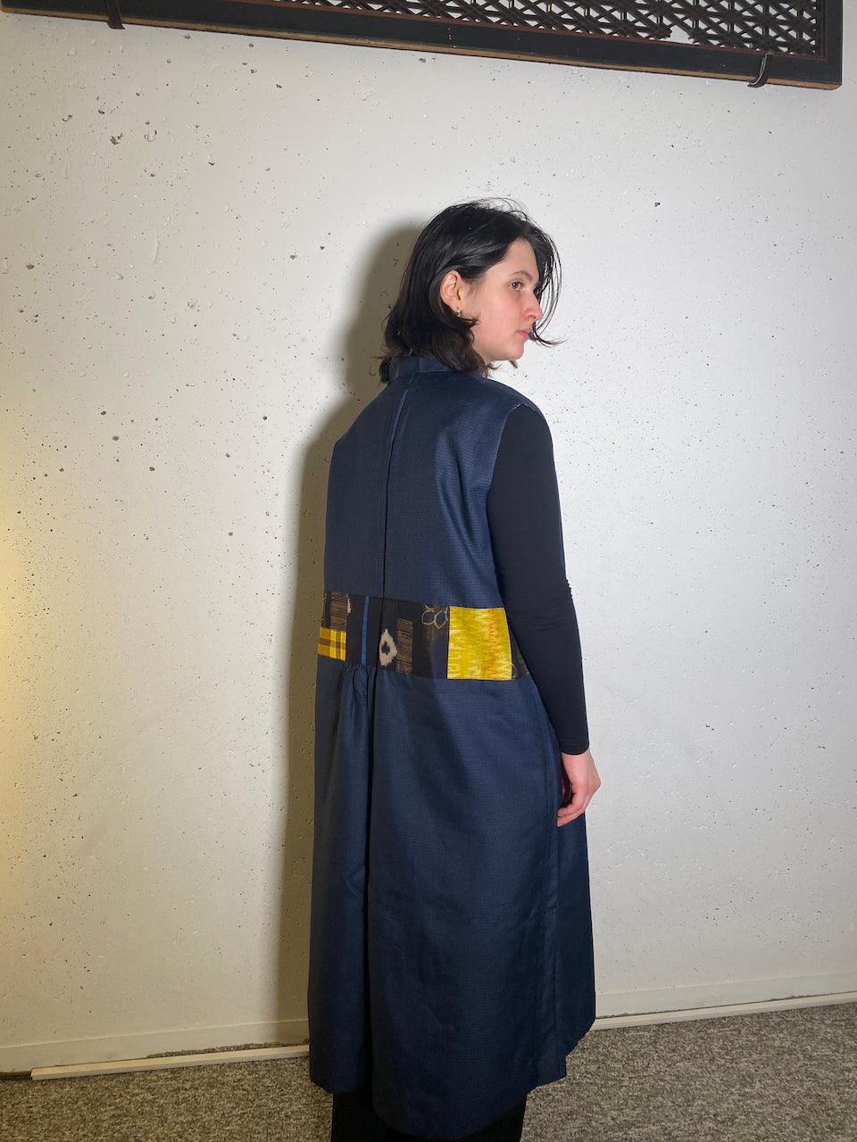 Timeless Elegance: Sleeveless Patchwork Dress Made from Vintage Kimono Silk