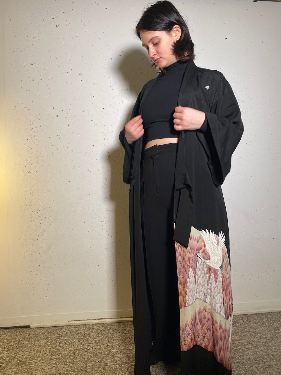 Crane Dreams – Handcrafted Tomesode Kimono Coat in Purple Silk