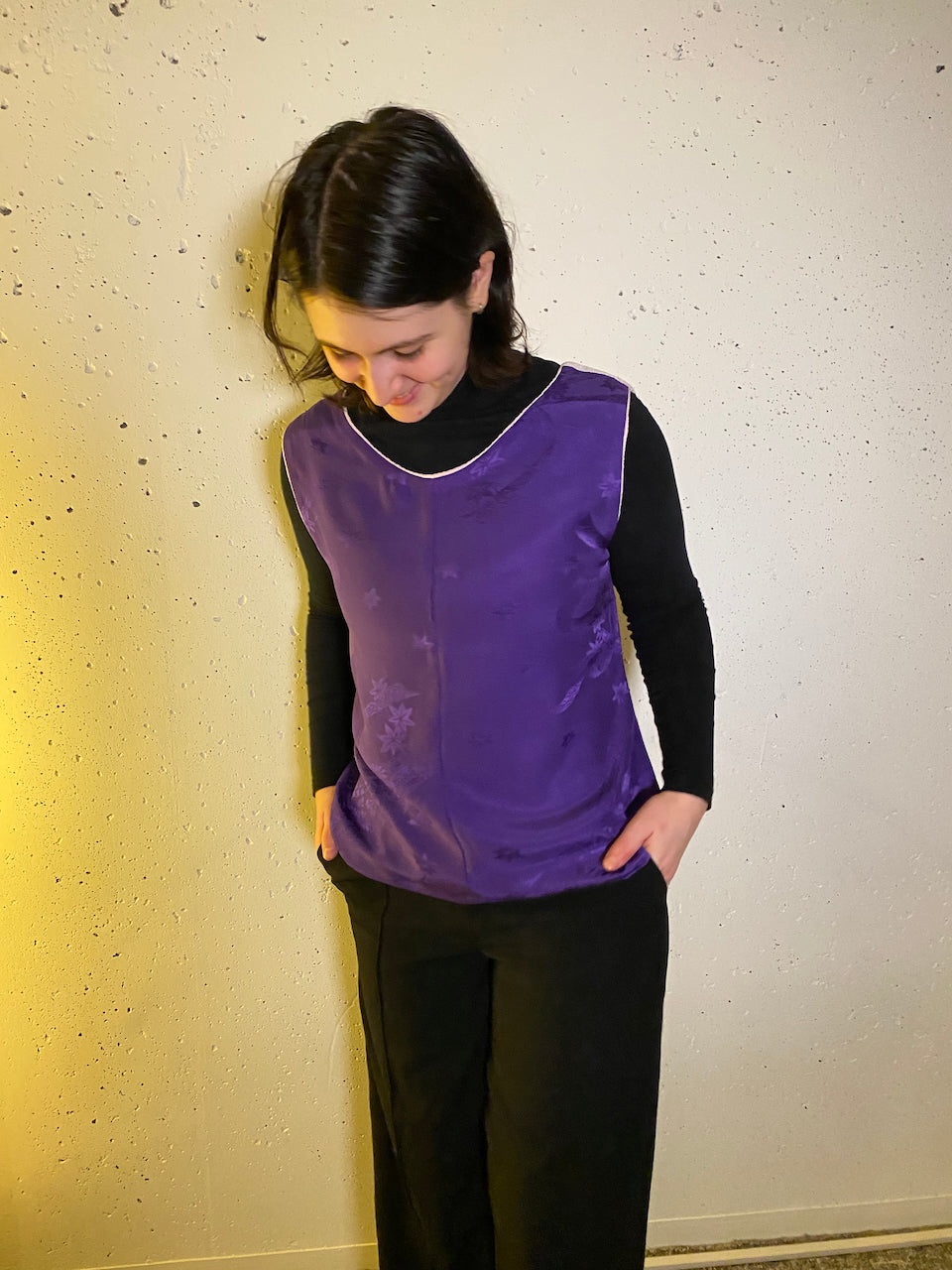 Handmade Purple Silk Kimono Tank Top – A Statement of Timeless Elegance