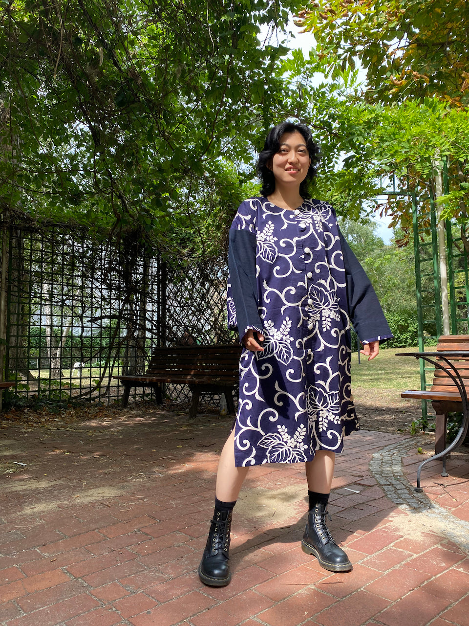 Enchanting Wisteria & Swirl Pattern Dress – A Unique Blend of Elegance and Tradition
