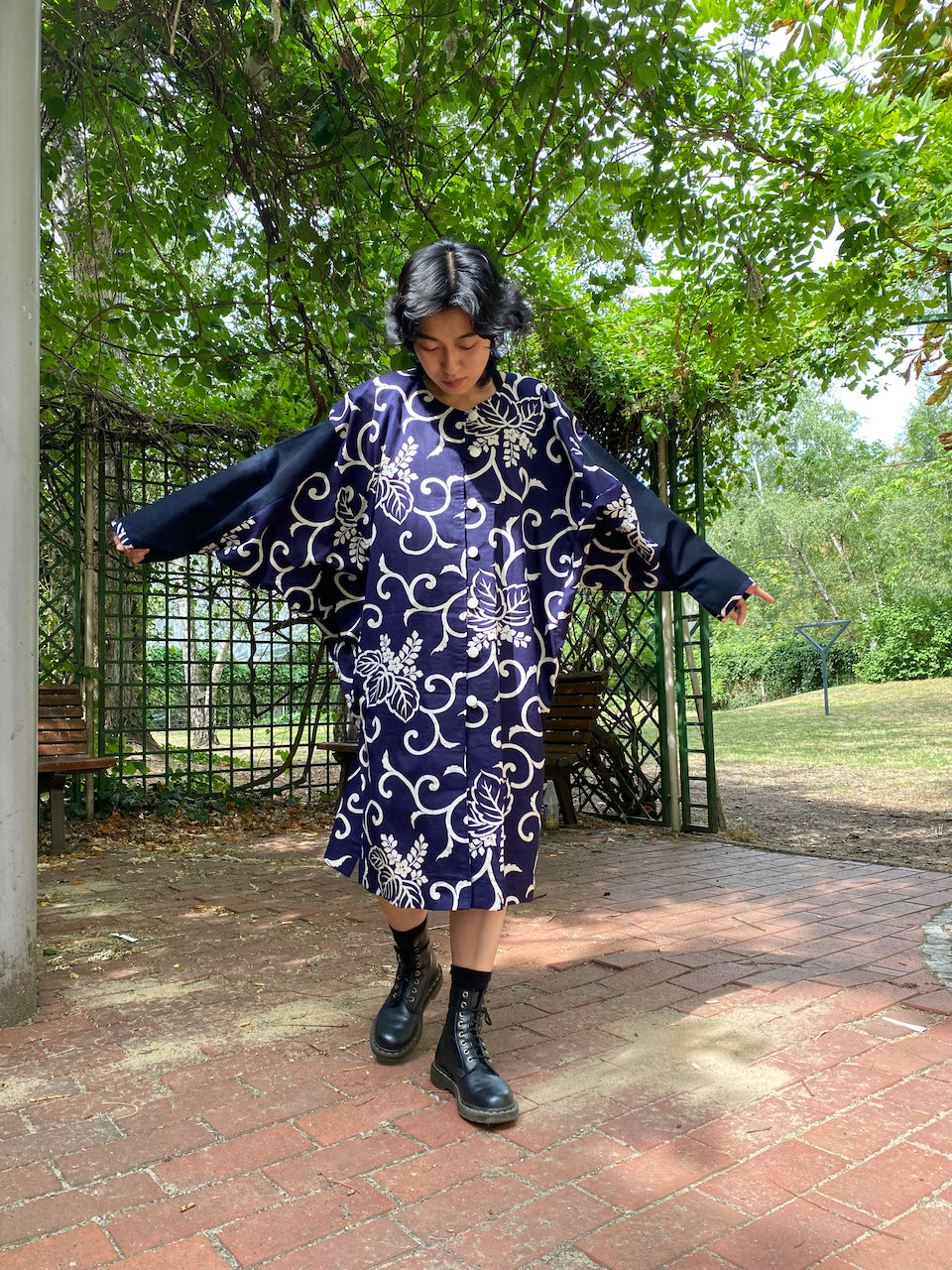 Enchanting Wisteria & Swirl Pattern Dress – A Unique Blend of Elegance and Tradition