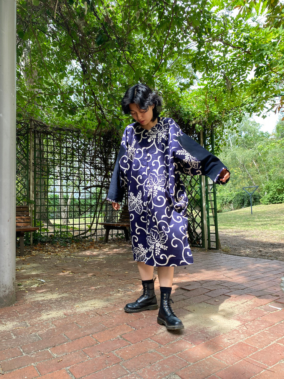 Enchanting Wisteria & Swirl Pattern Dress – A Unique Blend of Elegance and Tradition