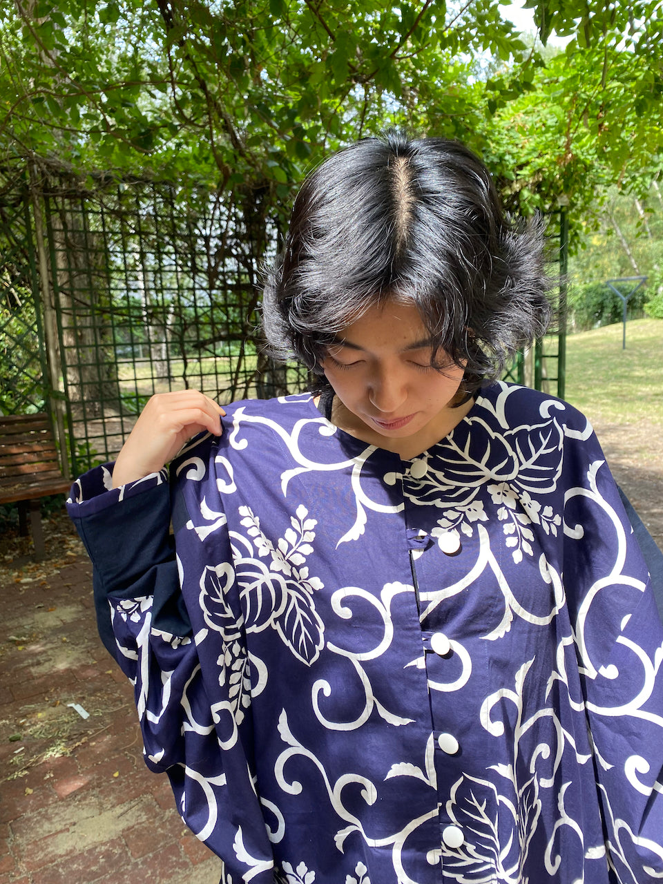 Enchanting Wisteria & Swirl Pattern Dress – A Unique Blend of Elegance and Tradition