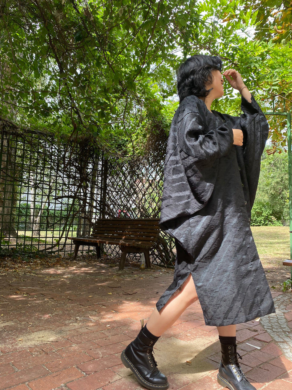 Timeless Elegance: Black Silk Kimono Dress Jacket439