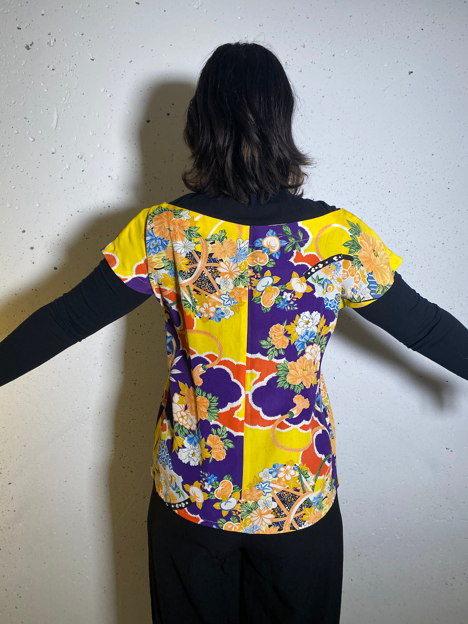 shirt  made  from silk yellow kimonos.