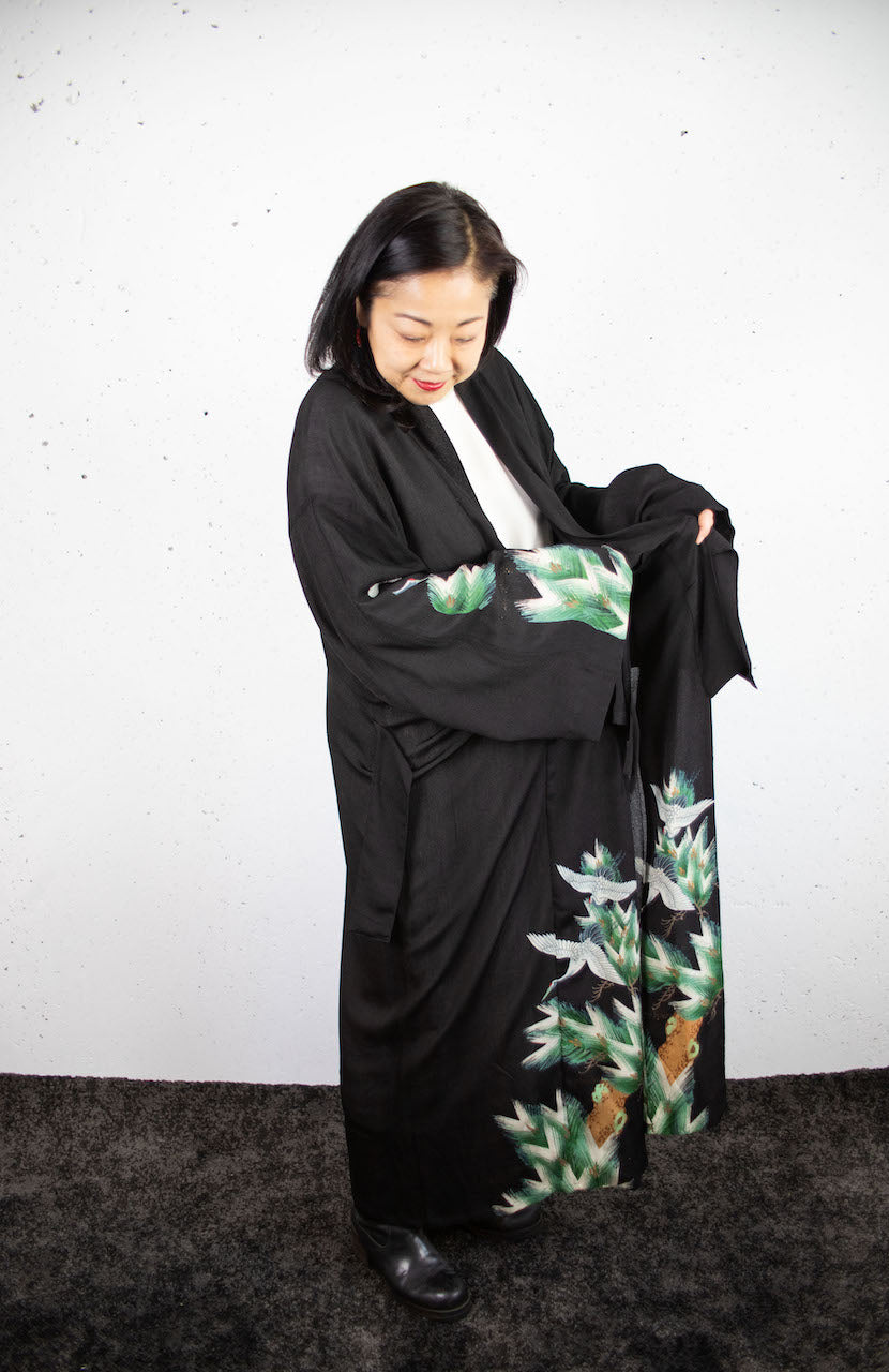 Old Kimono Tomesode coat / Crane pattern