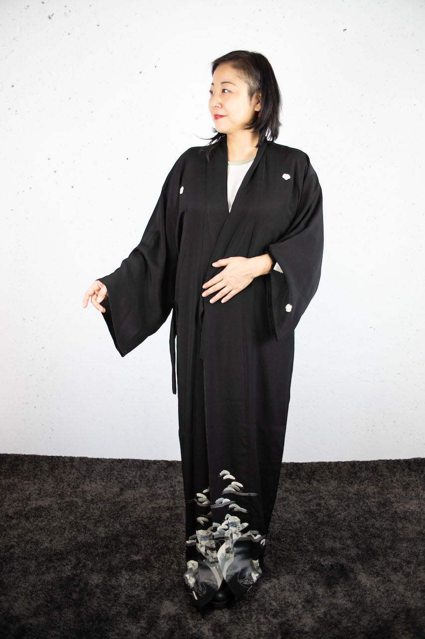 Kimono Tomesode coat / Fan and pine tree pattern