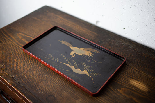 Lacquerware tray with hand-painted crane f for good luck.