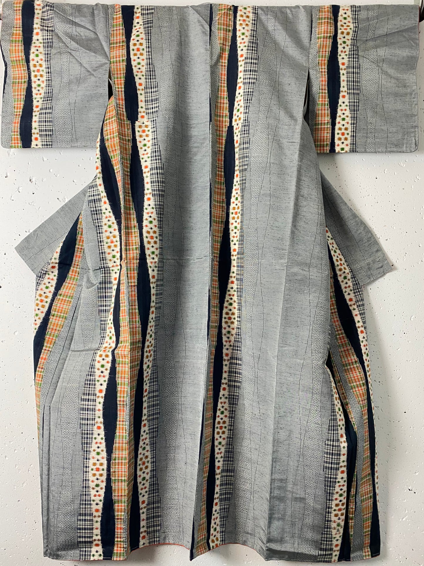 Quality Kimono/ Blue-grey vertical several types of pattern