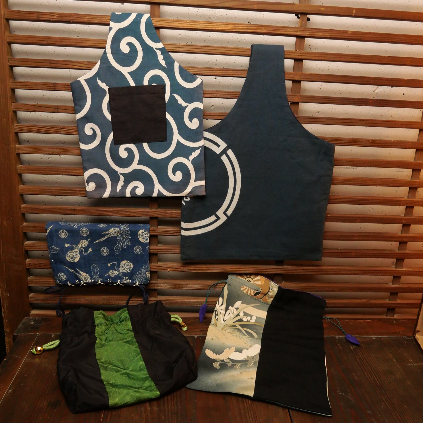 One-of-a-Kind Drawstring Bag Made from Vintage Kimono – Handcrafted Elegance