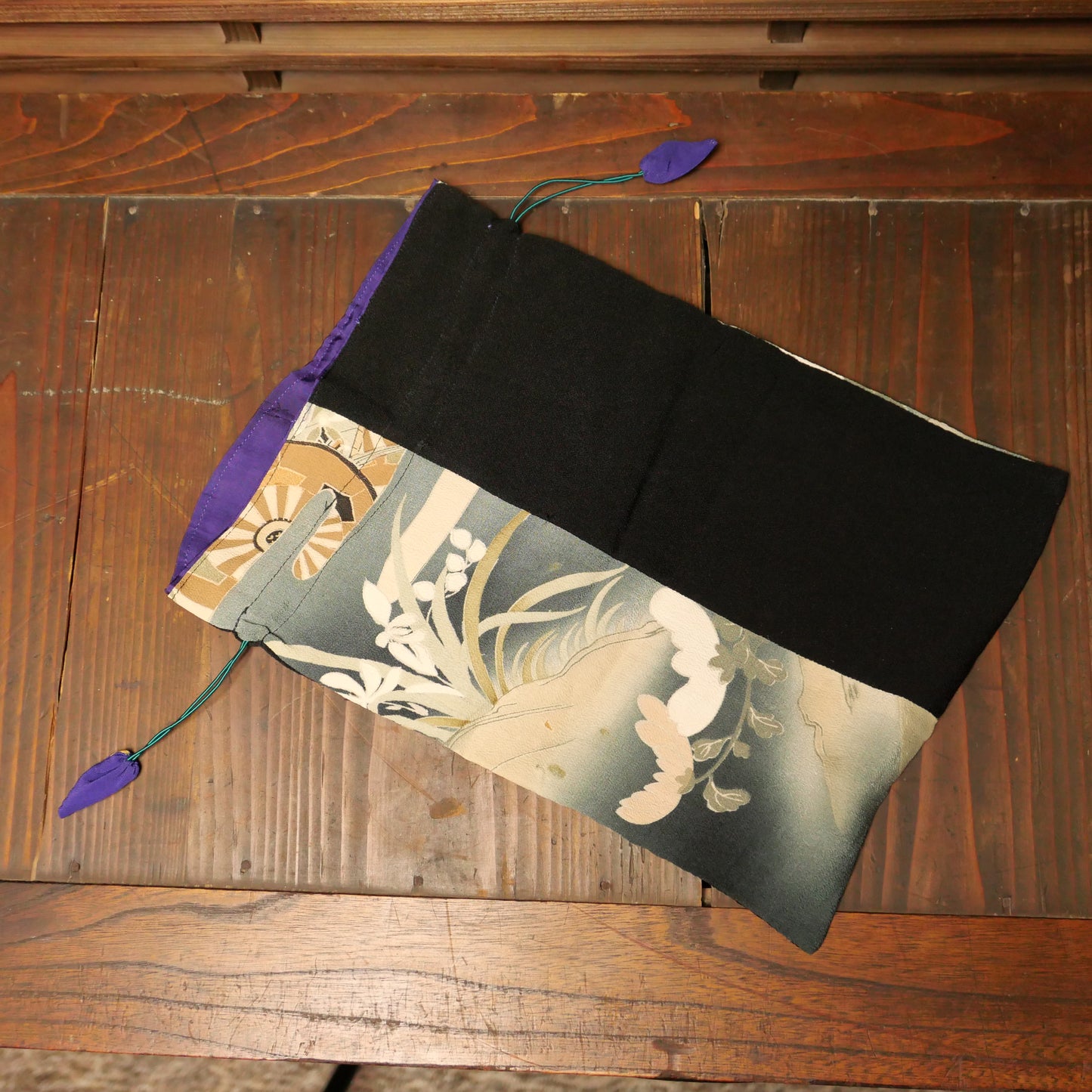 One-of-a-Kind Drawstring Bag Made from Vintage Kimono – Handcrafted Elegance