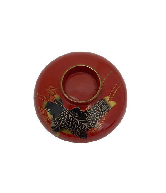 Antique lacquered bowl lid with carp pattern on the lid.