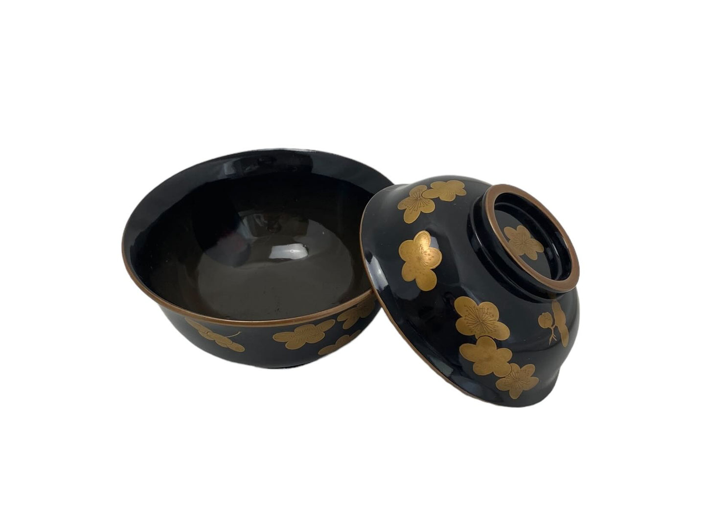 Elegant black lacquer ware bowl with plum design