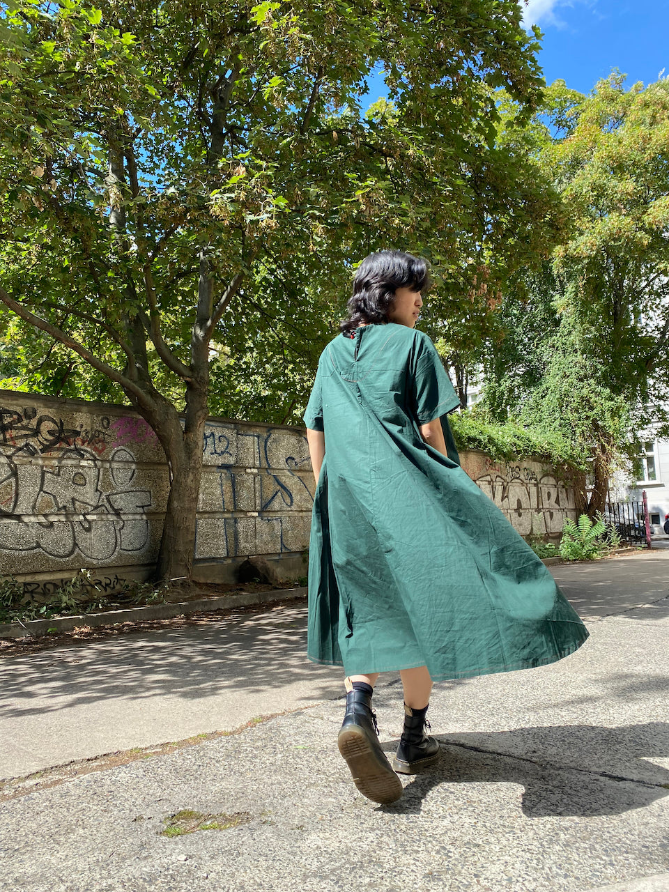 Cotton deep green dress